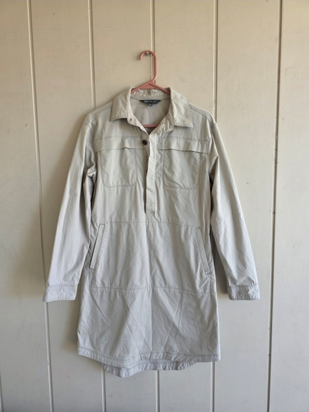 Title Nine WREN Long Sleeve Utility Shirt Dress Medium Tan Beige